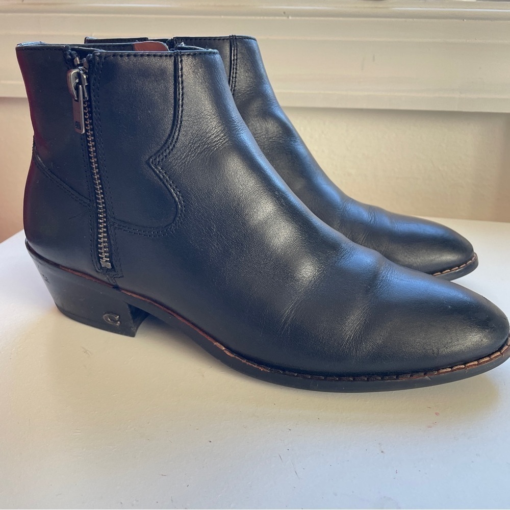 Coach Dani Ankle Bootie Black Leather Boot Western Vibe 7.5 - Picture 2 of 7